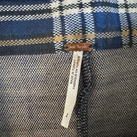FREE PEOPLE COLLEGIATE BLUE PLAID SOFT PANTS SZ 2 ACADEMIA - Picture 2 of 4
